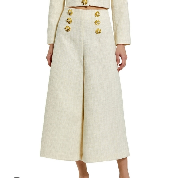 NWT MacDuggal Ivory Tweed High Waisted Wide Leg Sailor Pant Size 6 Gold Buttons - Picture 1 of 11